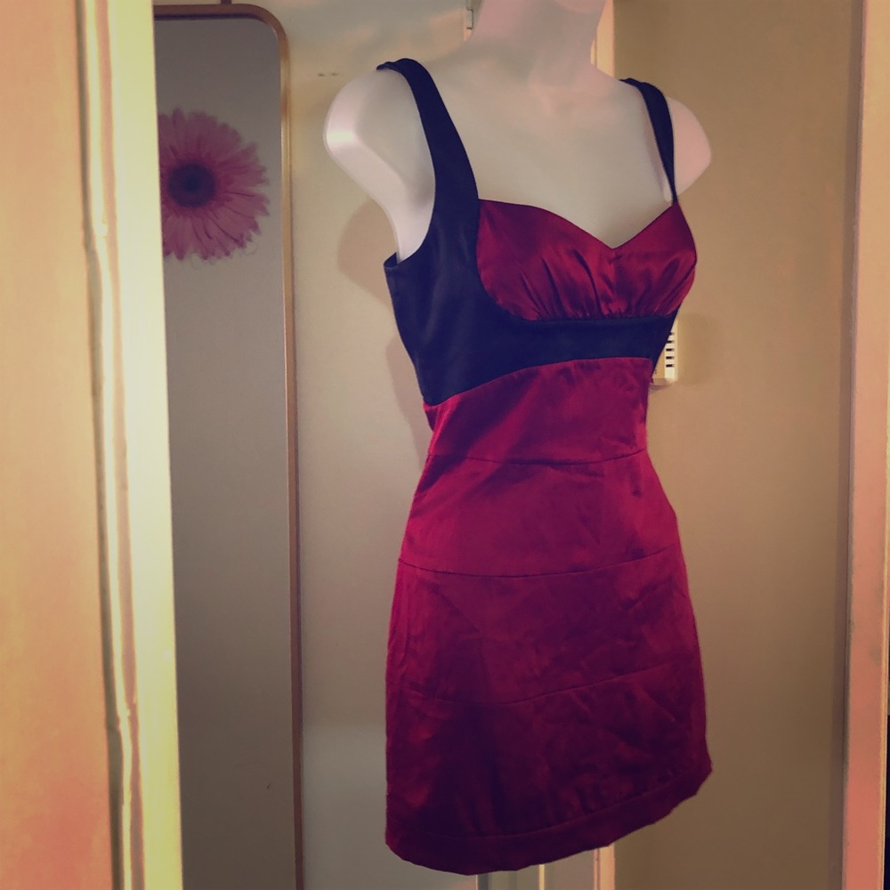 BCBG silk dress, maroon and black, tank, size 6